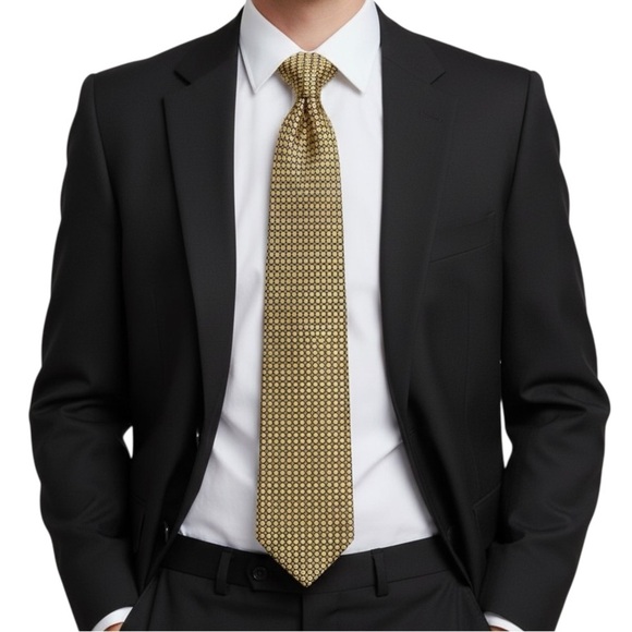 Valentino Giovanni 1980s Vintage Silk Tie Yellow Black Geometric Dot Print Italy